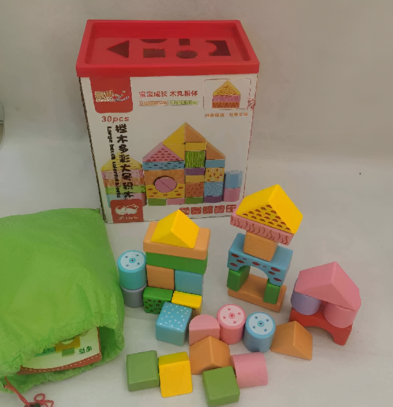 Muwanzi Large Beech Colorful Blocks -30 Pcs (3 years and older)